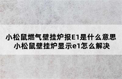 小松鼠燃气壁挂炉报E1是什么意思 小松鼠壁挂炉显示e1怎么解决